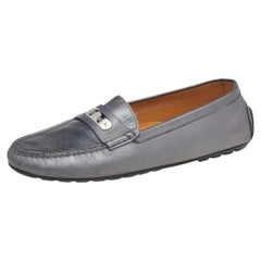 Ralph Lauren Kollektion Metallic Grau Leder Slip On Loafers Größe 40