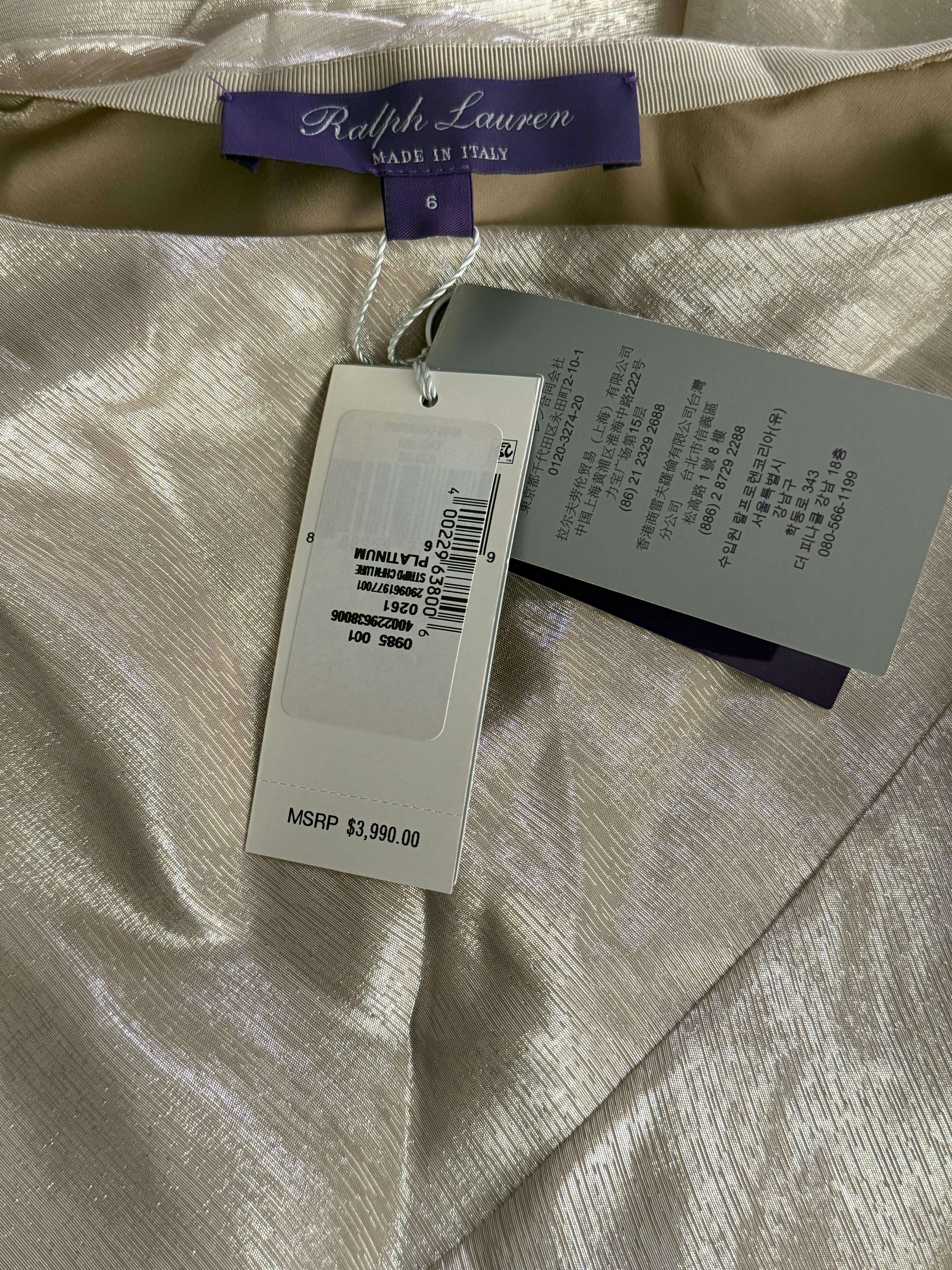 RALPH LAUREN COLLECTION Maxi gonna a cascata in misto seta metallizzata con strascico US 6 in vendita 6