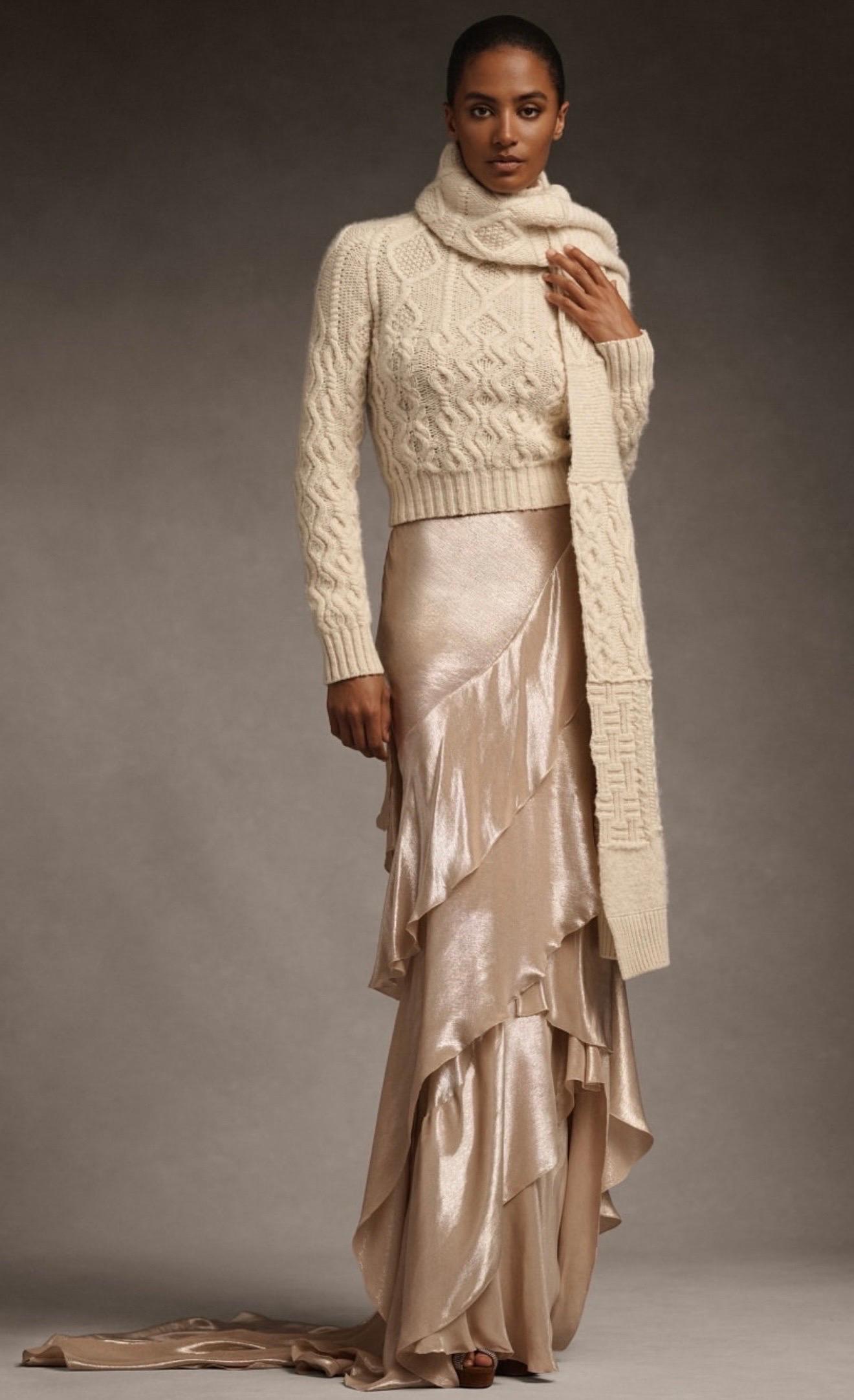 Donna RALPH LAUREN COLLECTION Maxi gonna a cascata in misto seta metallizzata con strascico US 6 in vendita