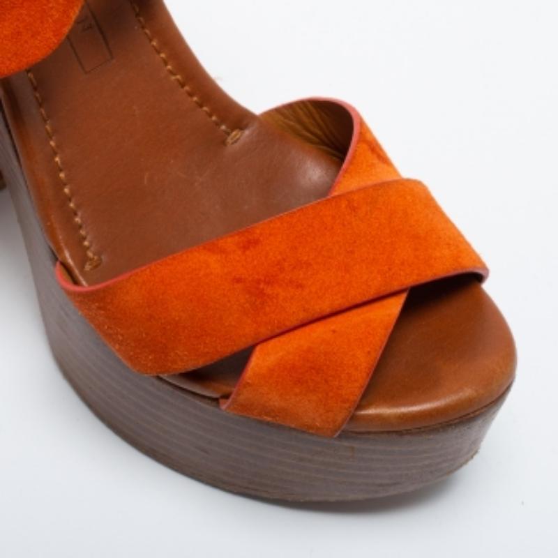 Ralph Lauren Kollektion Orange Alannah Sandalen aus Wildleder Größe 37 im Angebot 2