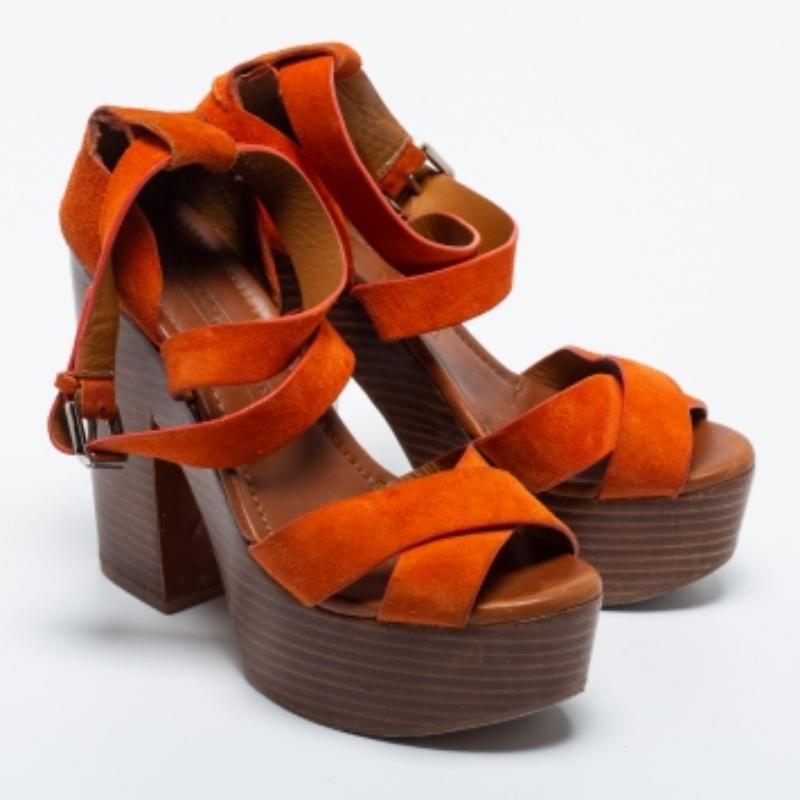 Ralph Lauren Kollektion Orange Alannah Sandalen aus Wildleder Größe 37 im Angebot 3