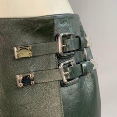 RALPH LAUREN COLLECTION Pre-Fall 2025 Size 4 Kyler Green Moss Leather Lambskin Buckle Mini Skirt
