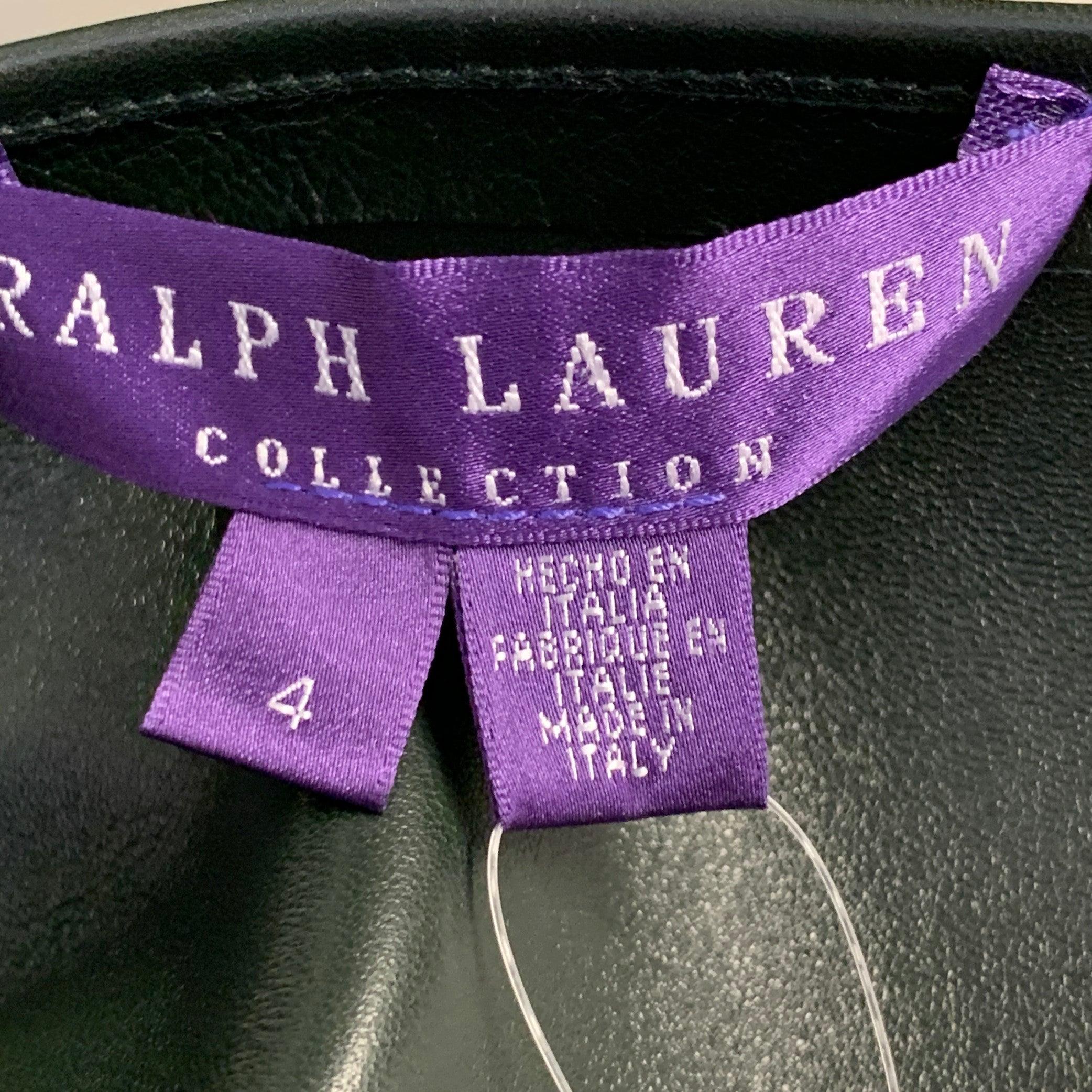 RALPH LAUREN COLLECTION Pre-Fall 2025 Größe 4 Kyler Green Moss Leder Lammfell Schnalle Minirock im Zustand „Gut“ im Angebot in San Francisco, CA