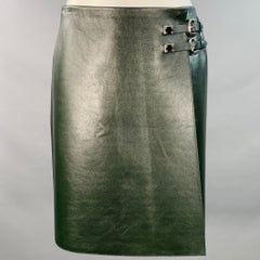 RALPH LAUREN COLLECTION Pre-Fall 2025 Größe 4 Kyler Green Moss Leder Lammfell Schnalle Minirock