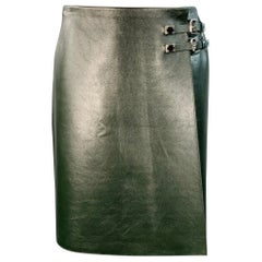 RALPH LAUREN COLLECTION Pre-Fall 2025 Size 4 Kyler Green Moss Leather Lambskin Buckle Mini Skirt