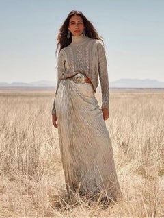 RALPH LAUREN COLLECTION Purple Label Duvall – Metallic-Plissé-Maxi-Abendrock