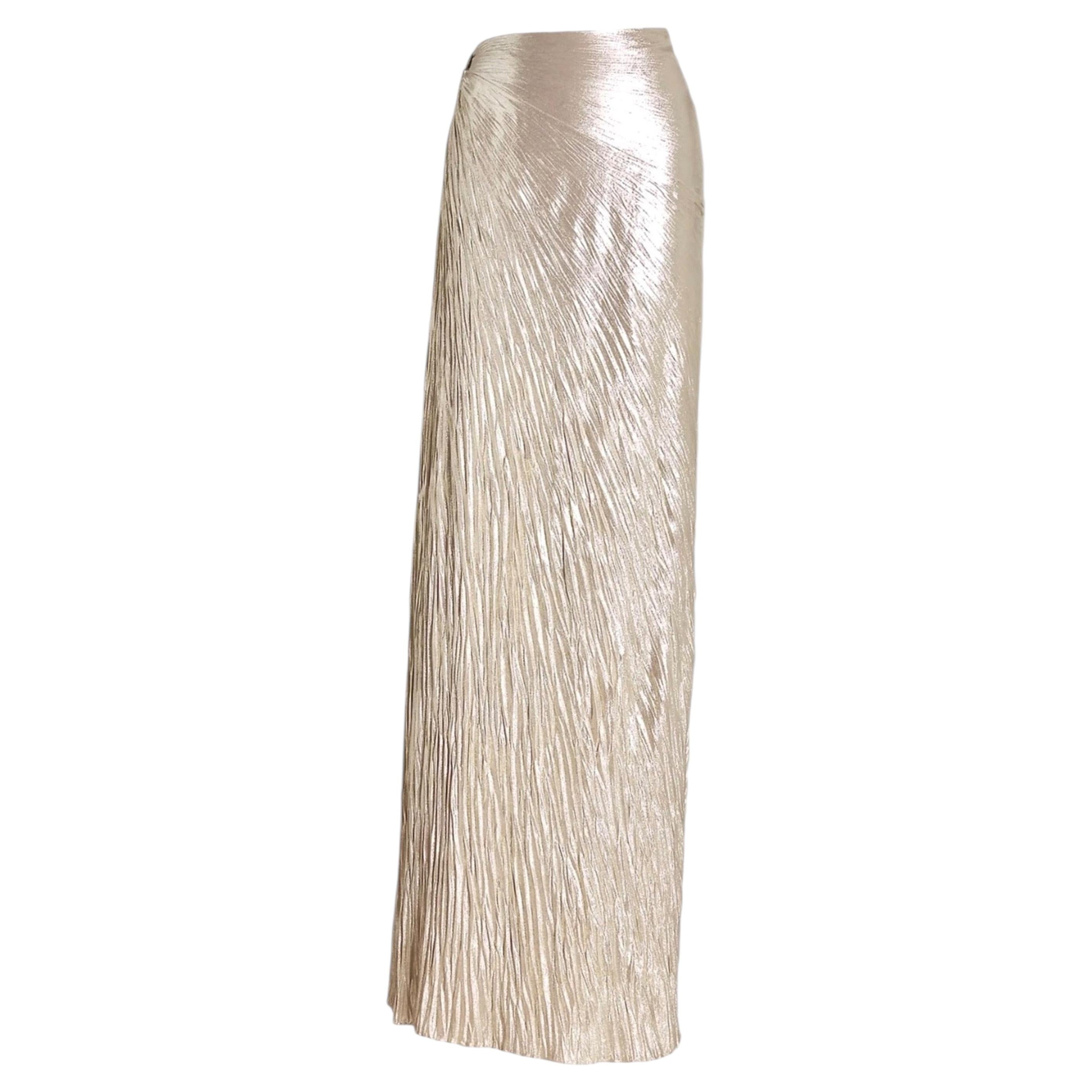 RALPH LAUREN COLLECTION Purple Label Duvall Metallic Plissé Maxi Evening Skirt