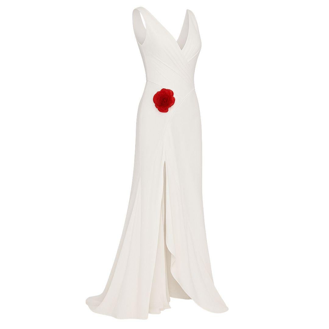 Ralph Lauren Collection Purple Label Abendkleid mit roter Blume S/S 2012 Sz 6 (Weiß) im Angebot
