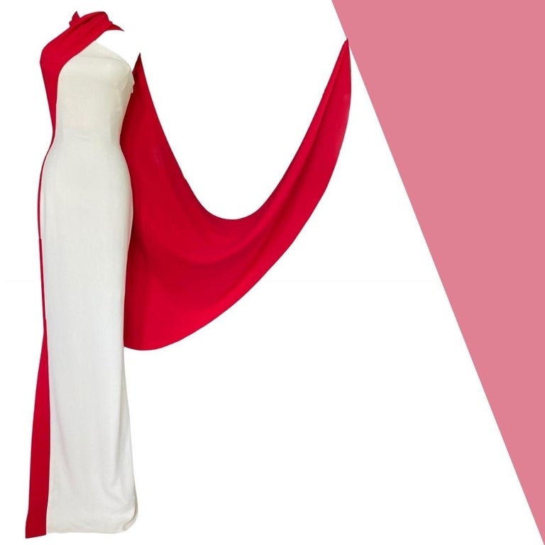 Ralph Lauren Collection Purple Label Evening Gown with Red Scarf S/S 2016  Sz 2/4 at 1stDibs | evening gown with neck scarf, ralph lauren purple label  dress