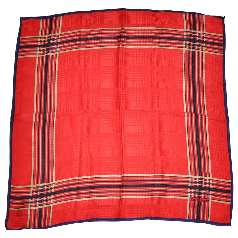 Ralph Lauren "Collection" Purple Label Rose Red, Navy and Cream Plaid Silk  Scarf For Sale at 1stDibs | red and purple scarf, navy and cream scarf, red  plaid silk scarf