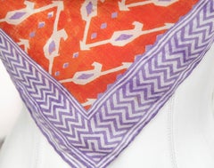 RALPH LAUREN COLLECTION Purple Label Scarf Silk Square Orange Purple Ivory