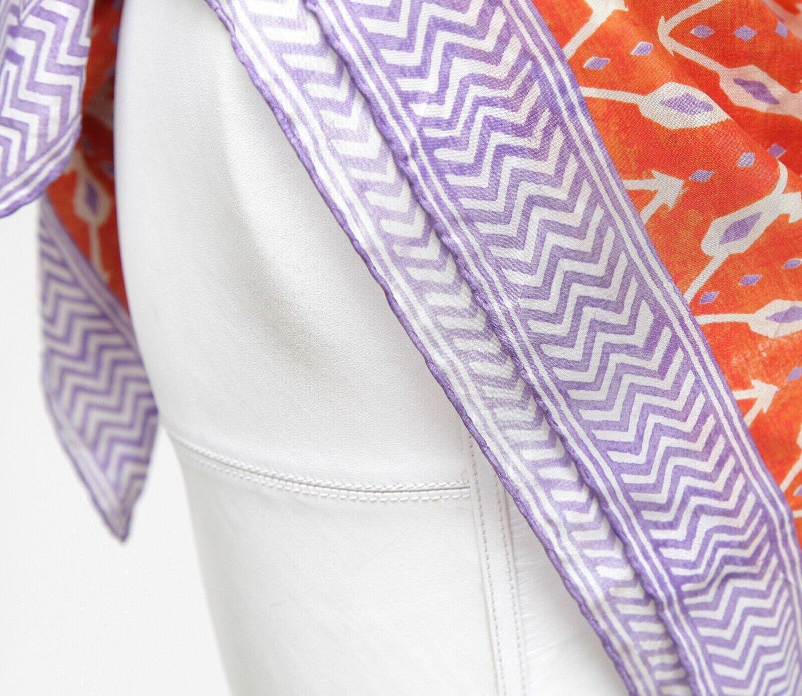 RALPH LAUREN COLLECTION Purple Label Scarf Silk Square Orange Purple Ivory In Good Condition For Sale In Hollywood, FL
