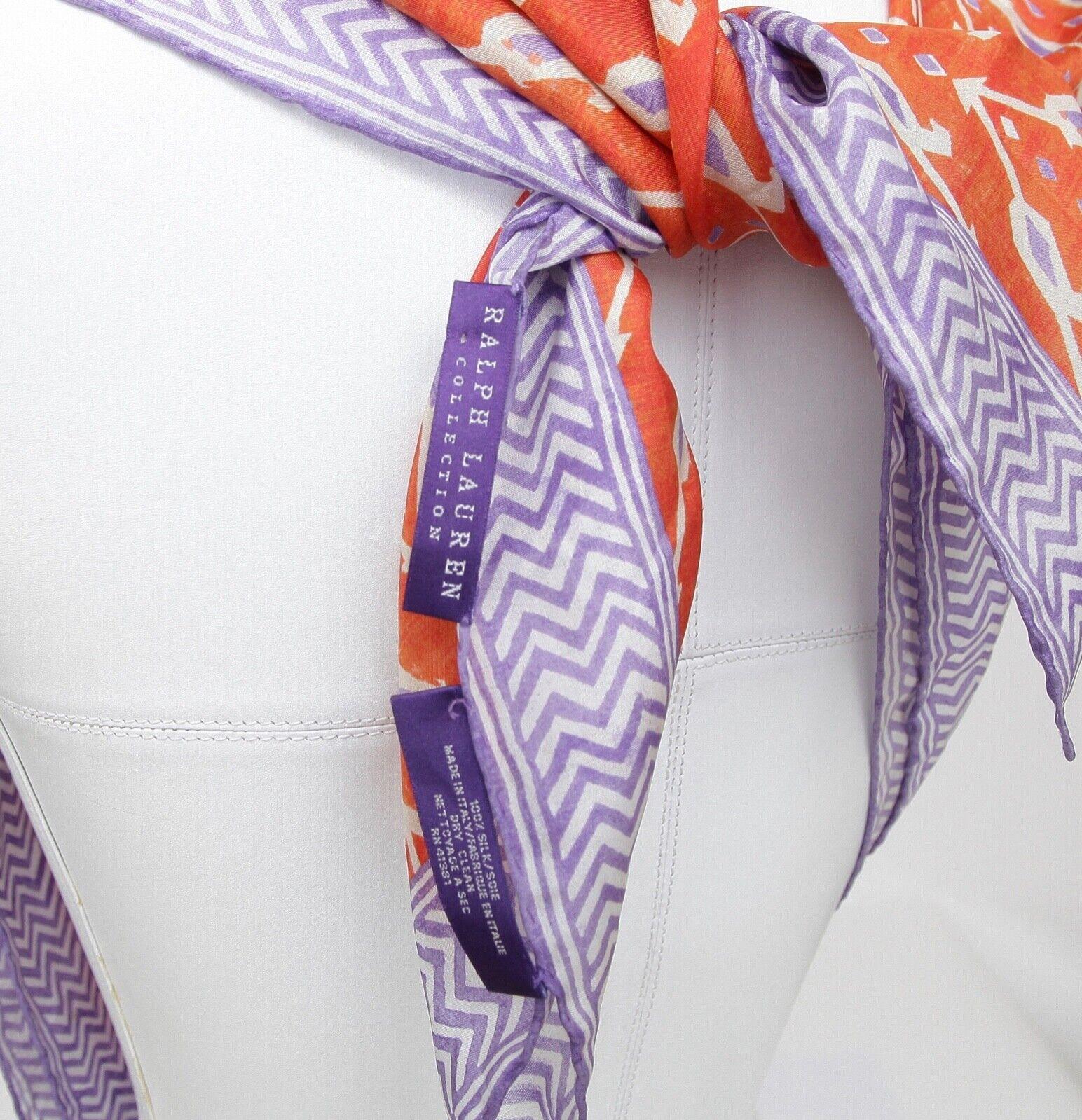 RALPH LAUREN COLLECTION Purple Label Scarf Silk Square Orange Purple Ivory For Sale 2