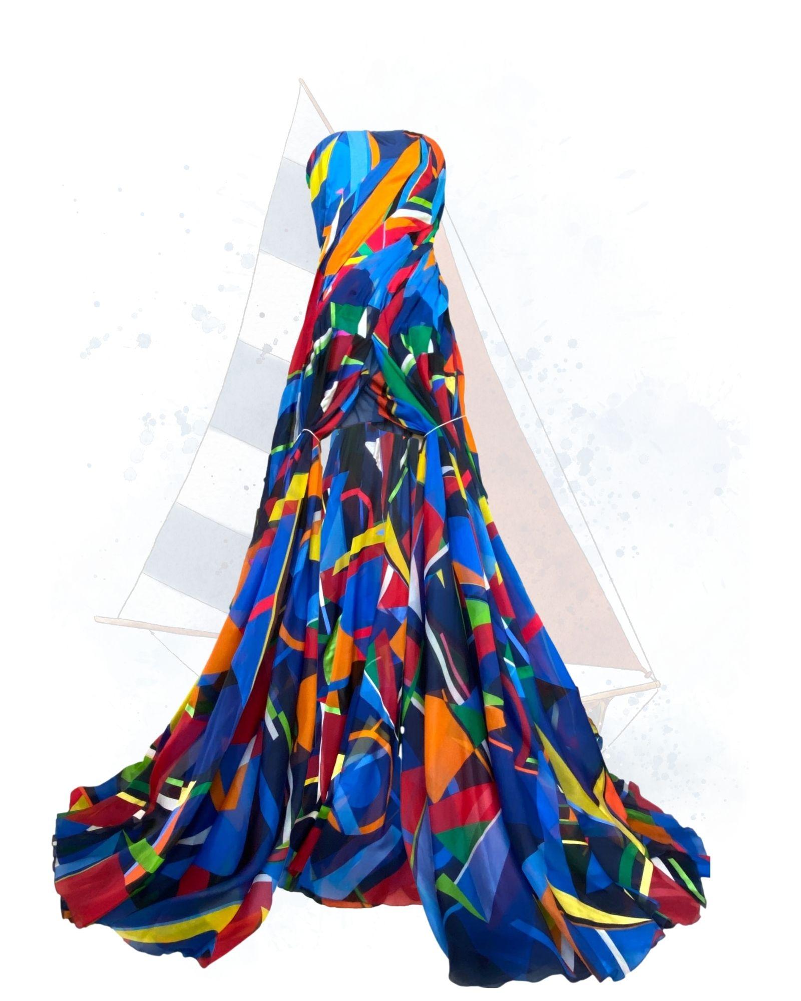 Ralph Lauren Kollektion Lila Label Seide Nautisches Abendkleid F/S 2016 Größe 2 Damen im Angebot