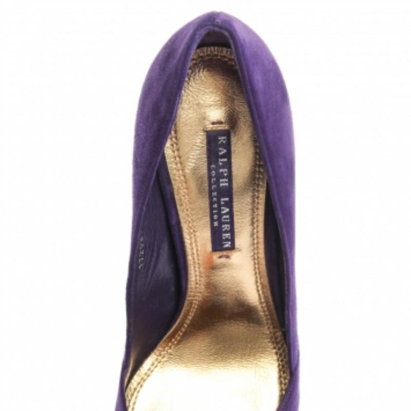 Ralph Lauren Collection Purple Suede Bow Detail Platform Pumps Size 38 In Fair Condition For Sale In Dubai, Al Qouz 2