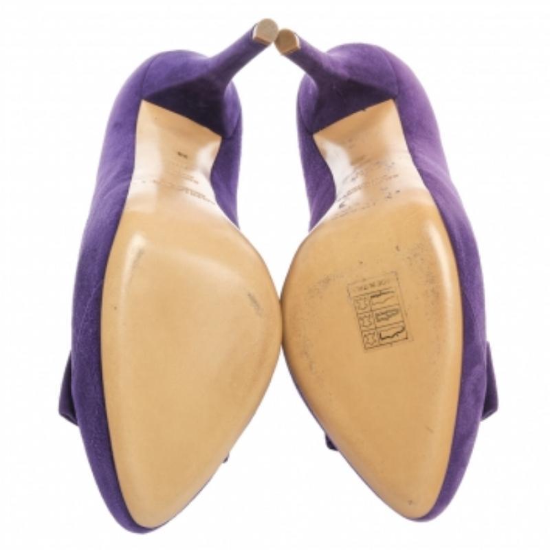 Women's Ralph Lauren Collection Purple Suede Bow Detail Platform Pumps Size 38 For Sale