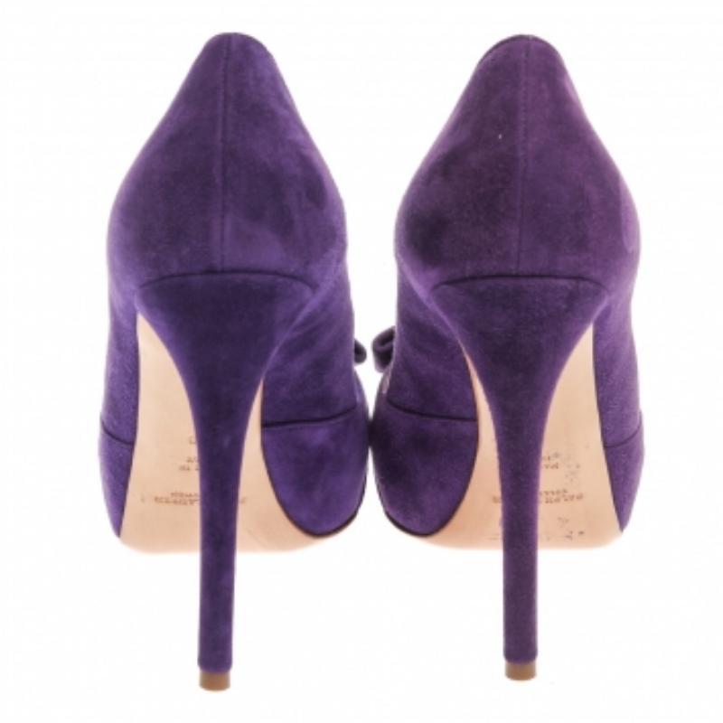 Ralph Lauren Collection Purple Suede Bow Detail Platform Pumps Size 38 For Sale 1