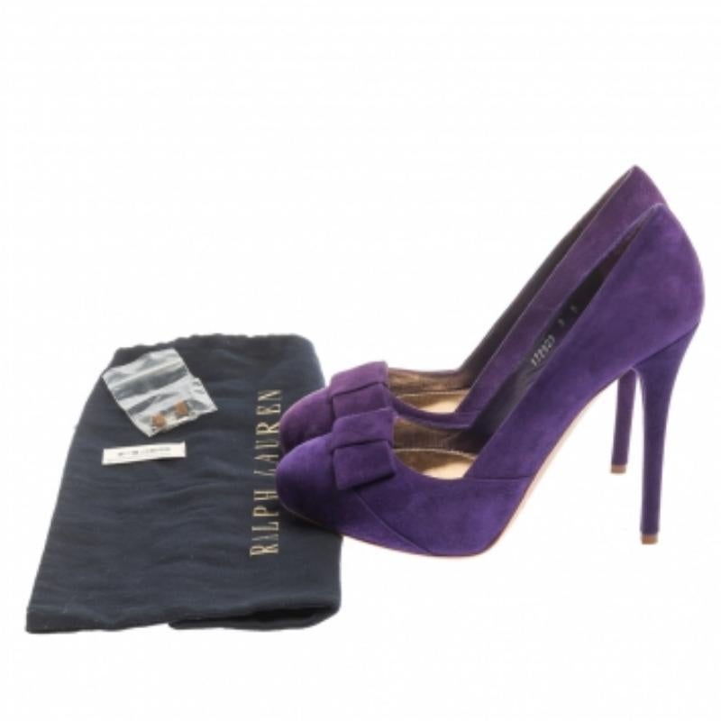 Ralph Lauren Collection Purple Suede Bow Detail Platform Pumps Size 38 For Sale 3