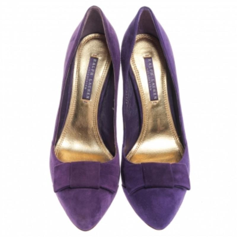 Ralph Lauren Collection Purple Suede Bow Detail Platform Pumps Size 38 For Sale 4