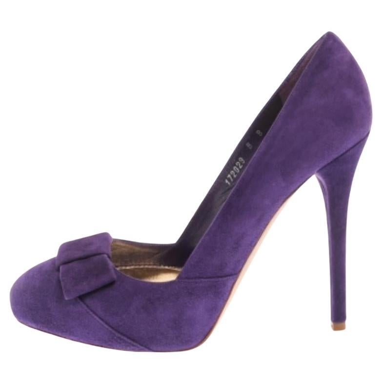 Ralph Lauren Collection Purple Suede Bow Detail Platform Pumps Size 38 For Sale