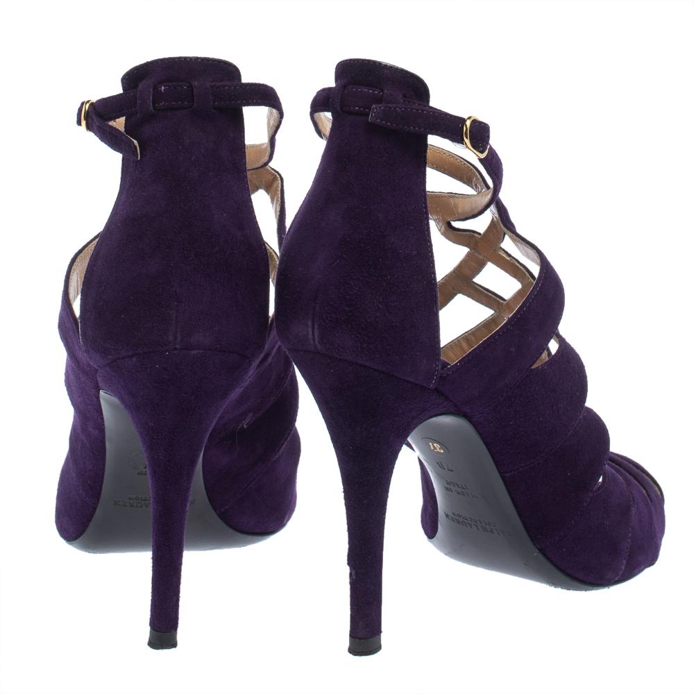Black Ralph Lauren Collection Purple Suede Caged Ankle Strap Sandals Size 37