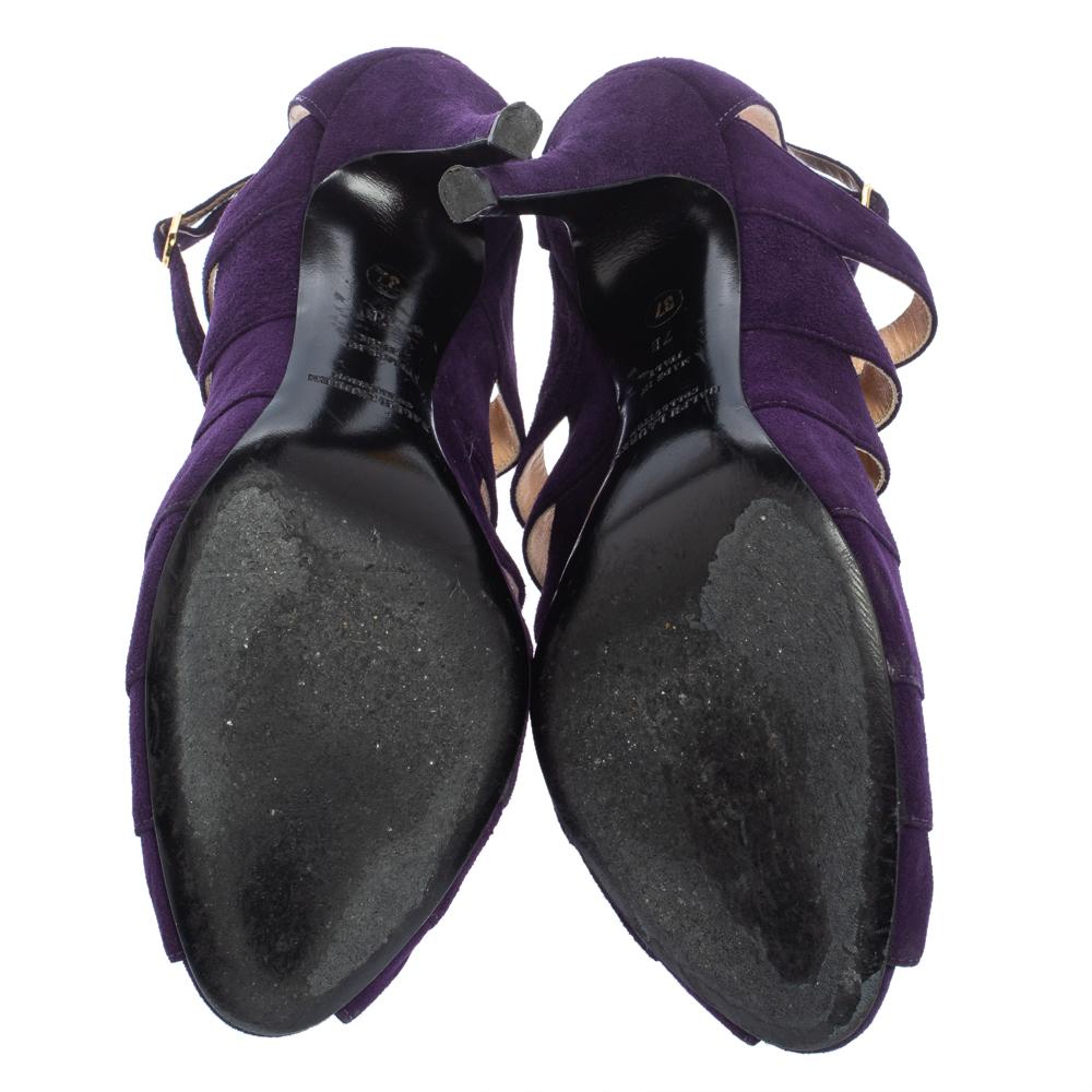Ralph Lauren Collection Purple Suede Caged Ankle Strap Sandals Size 37 In Good Condition In Dubai, Al Qouz 2