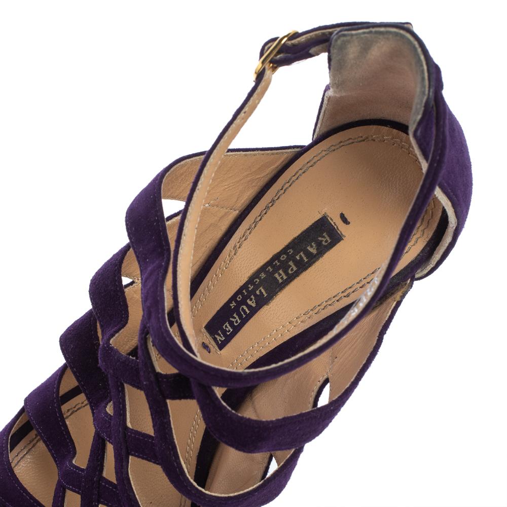 Ralph Lauren Collection Purple Suede Caged Ankle Strap Sandals Size 37 2