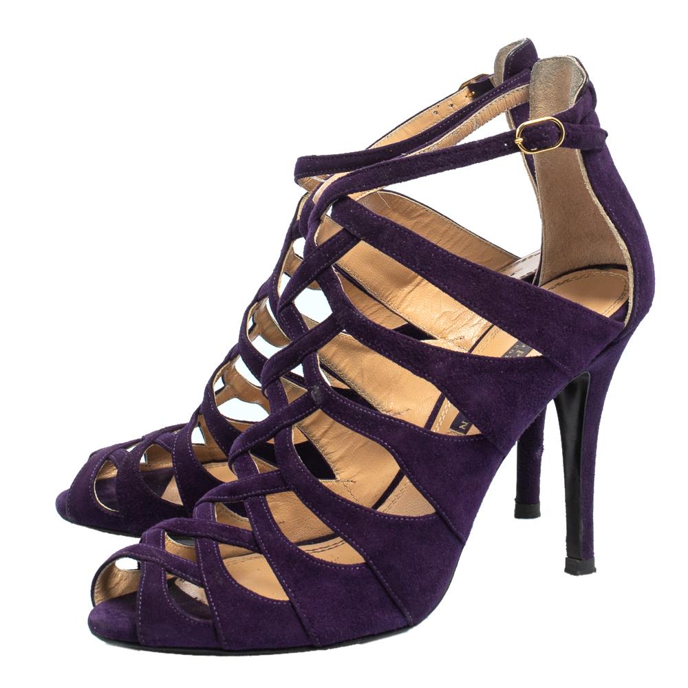Ralph Lauren Collection Purple Suede Caged Ankle Strap Sandals Size 37 3