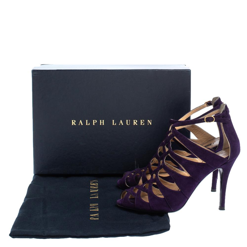 Ralph Lauren Collection Purple Suede Caged Ankle Strap Sandals Size 37 4