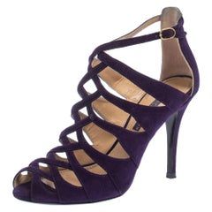 Ralph Lauren Collection Purple Suede Caged Ankle Strap Sandals Size 37