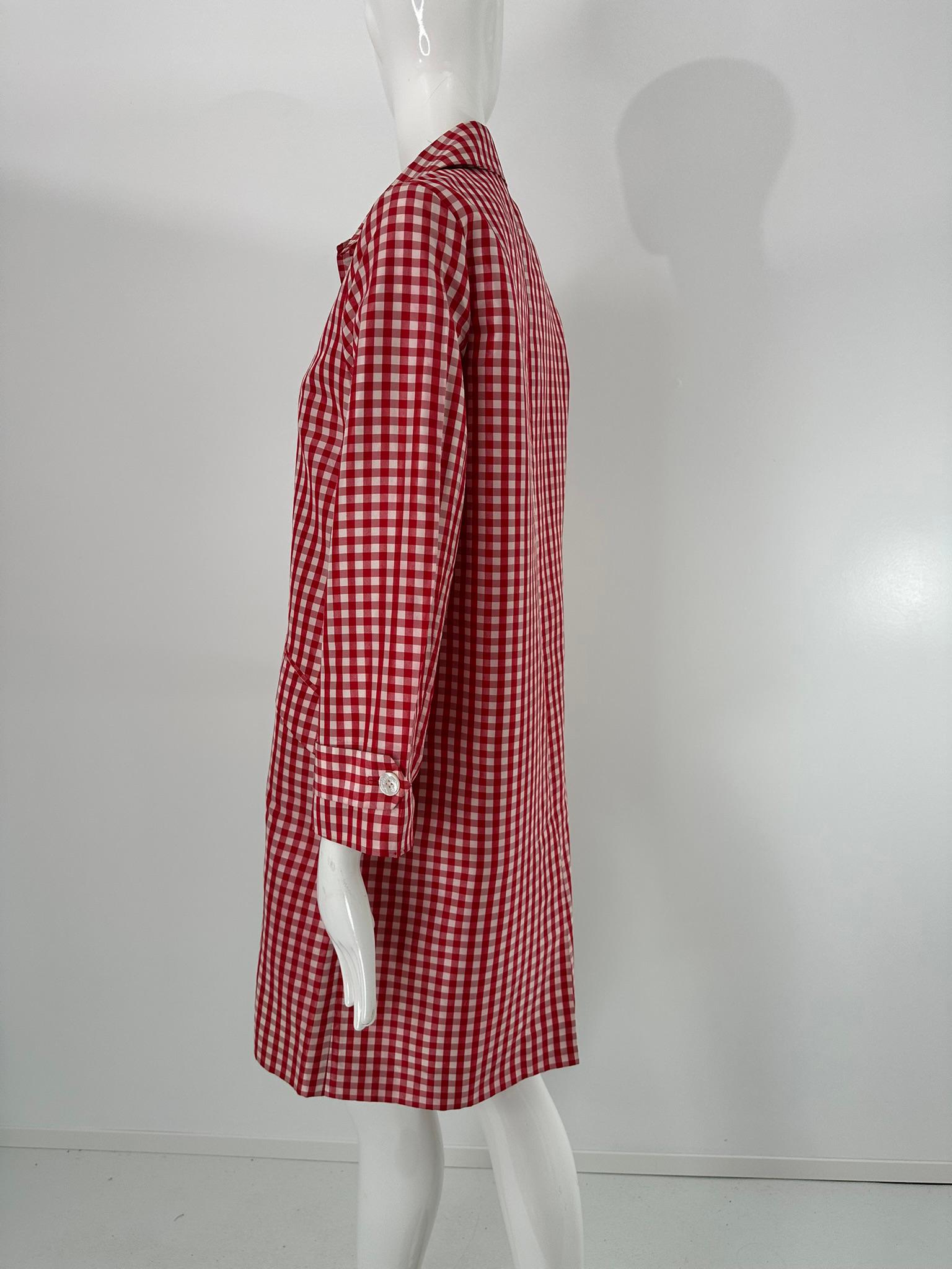 Ralph Lauren Collection Red & White Woven Silk Check Unlined Coat 1990s Size 6 in vendita 5