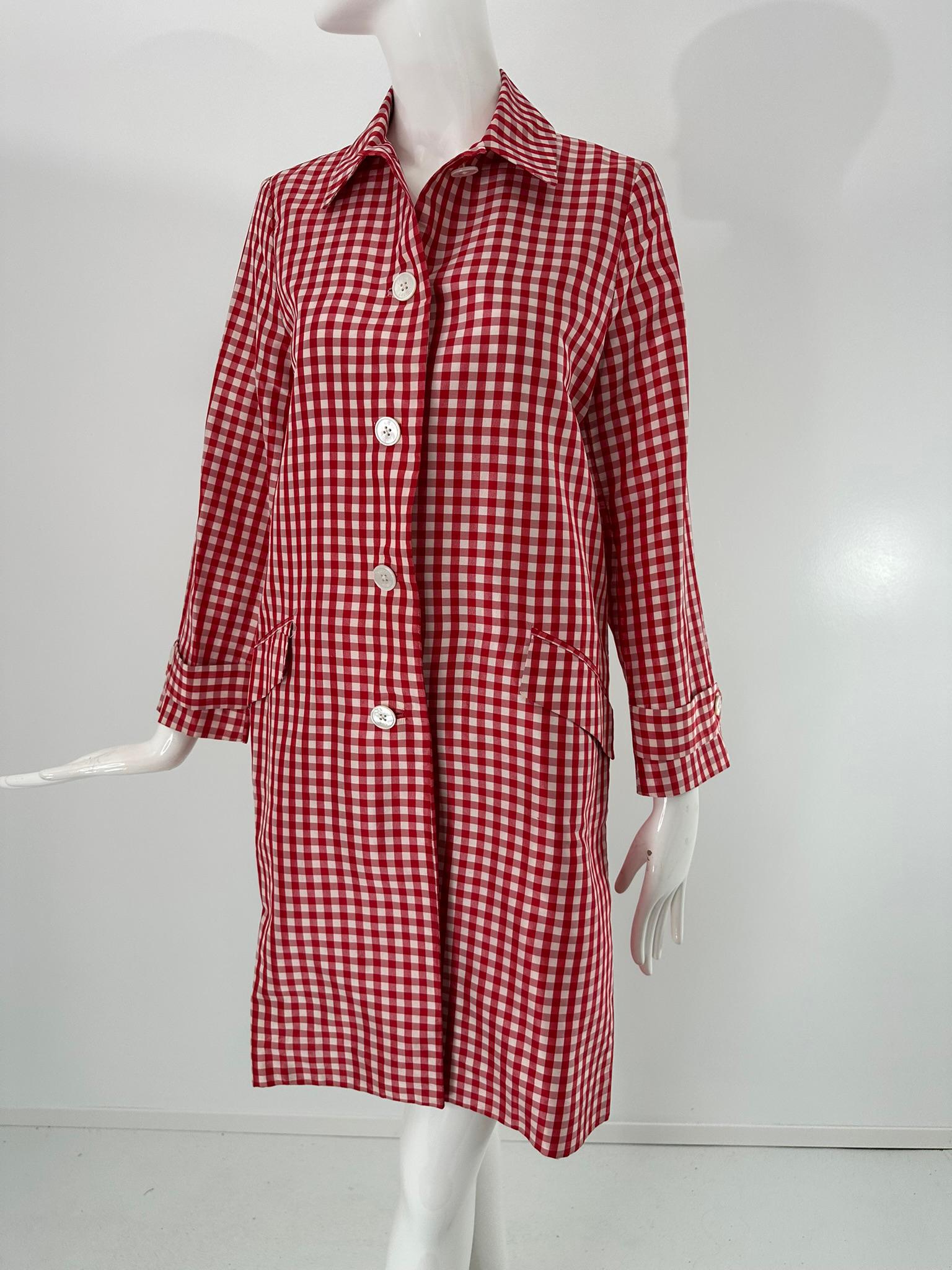Ralph Lauren Collection Red & White Woven Silk Check Unlined Coat 1990s Size 6 in vendita 6