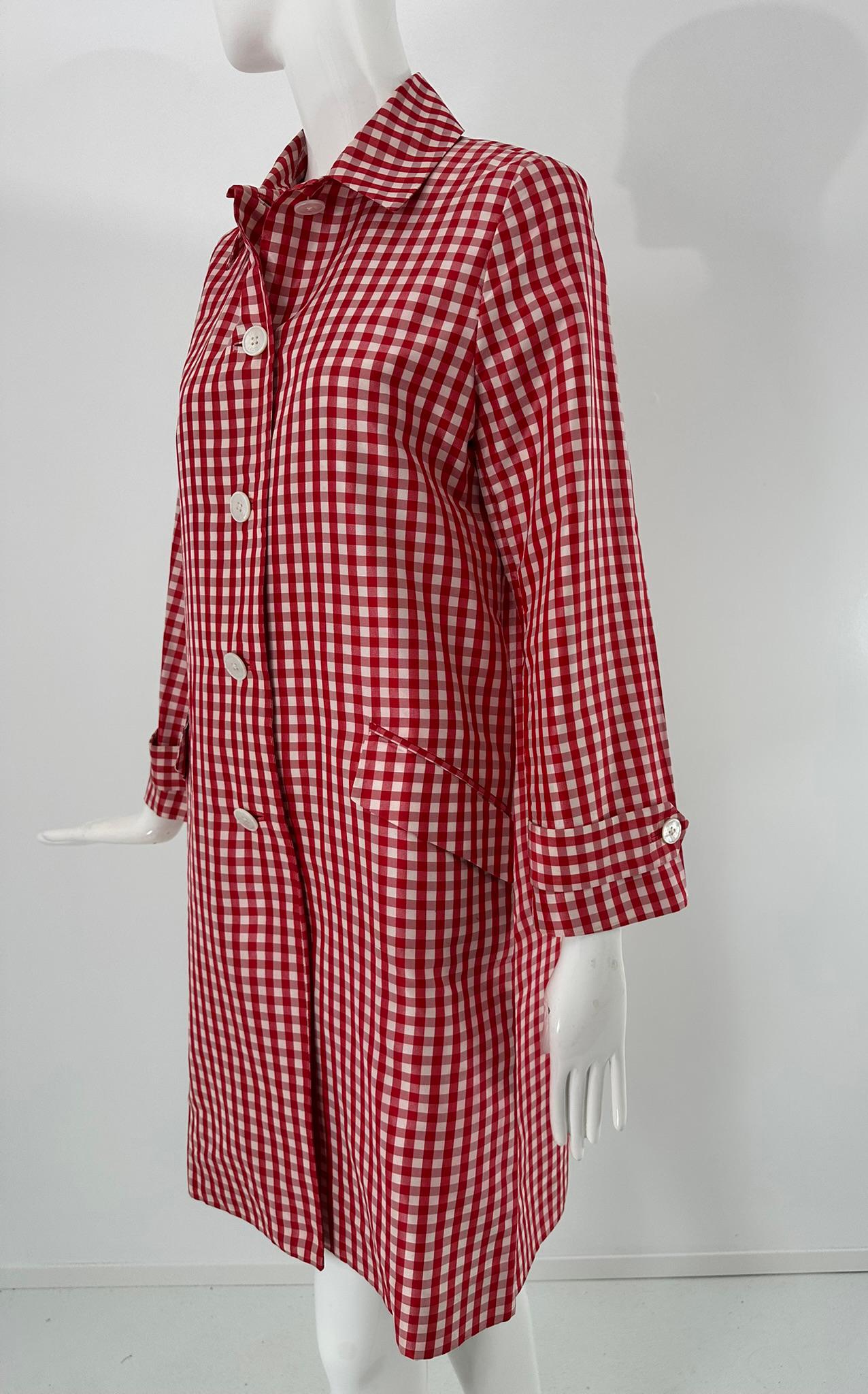 Ralph Lauren Collection Red & White Woven Silk Check Unlined Coat 1990s Size 6 in vendita 7