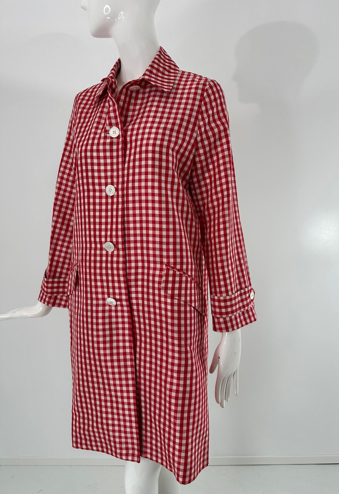 Ralph Lauren Collection Red & White Woven Silk Check Unlined Coat 1990s Size 6 in vendita 8