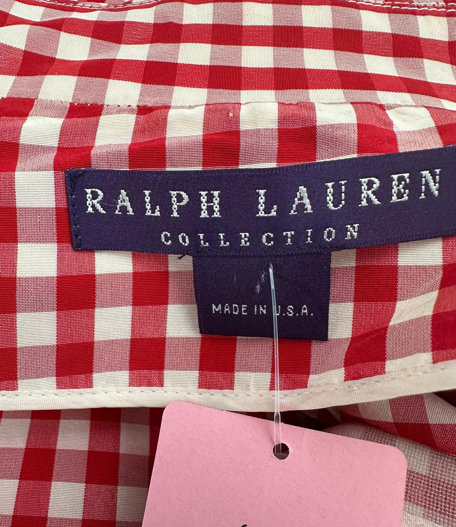 Ralph Lauren Collection Red & White Woven Silk Check Unlined Coat 1990s Size 6 in vendita 10