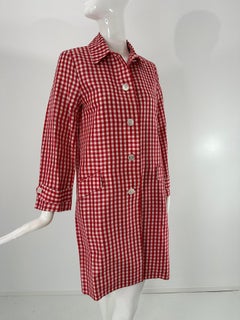 Ralph Lauren Collection Abrigo sin forro de cuadros de seda tejida roja y blanca de los años 90 Talla 6