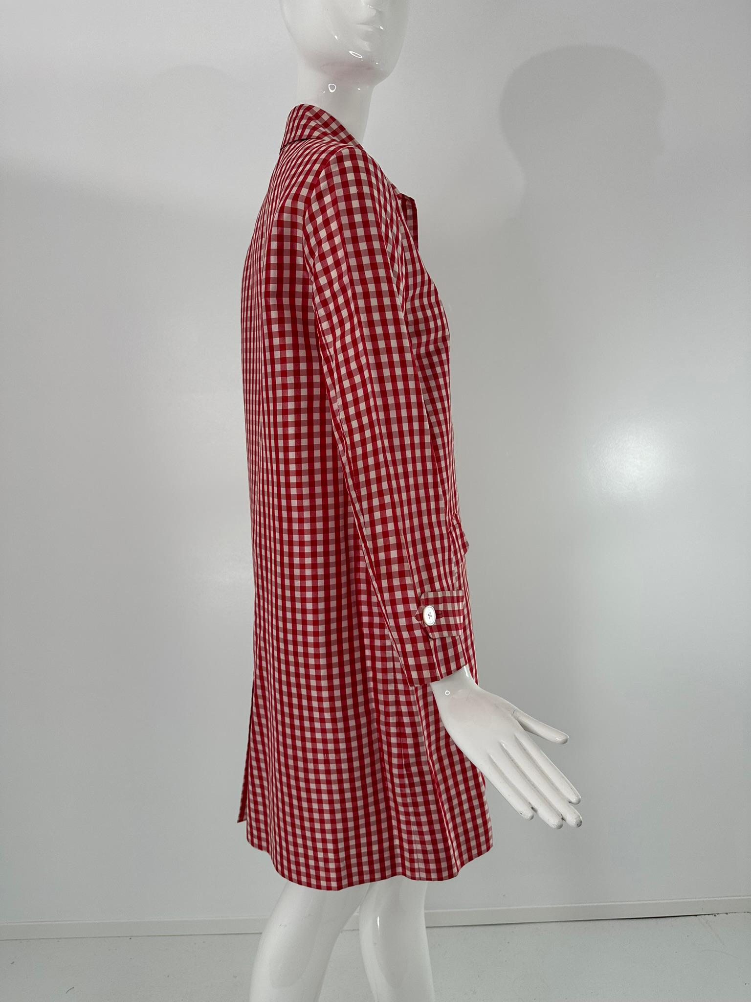 Marrone Ralph Lauren Collection Red & White Woven Silk Check Unlined Coat 1990s Size 6 in vendita
