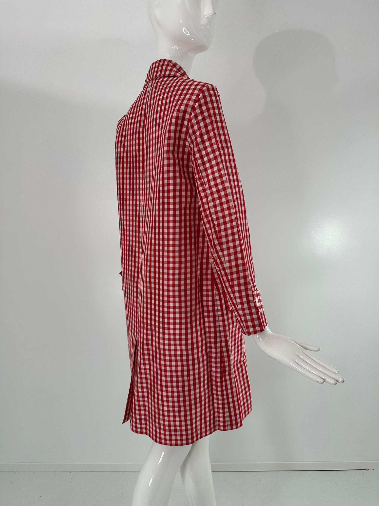 Ralph Lauren Collection Red & White Woven Silk Check Unlined Coat 1990s Size 6 In condizioni ottime in vendita a West Palm Beach, FL