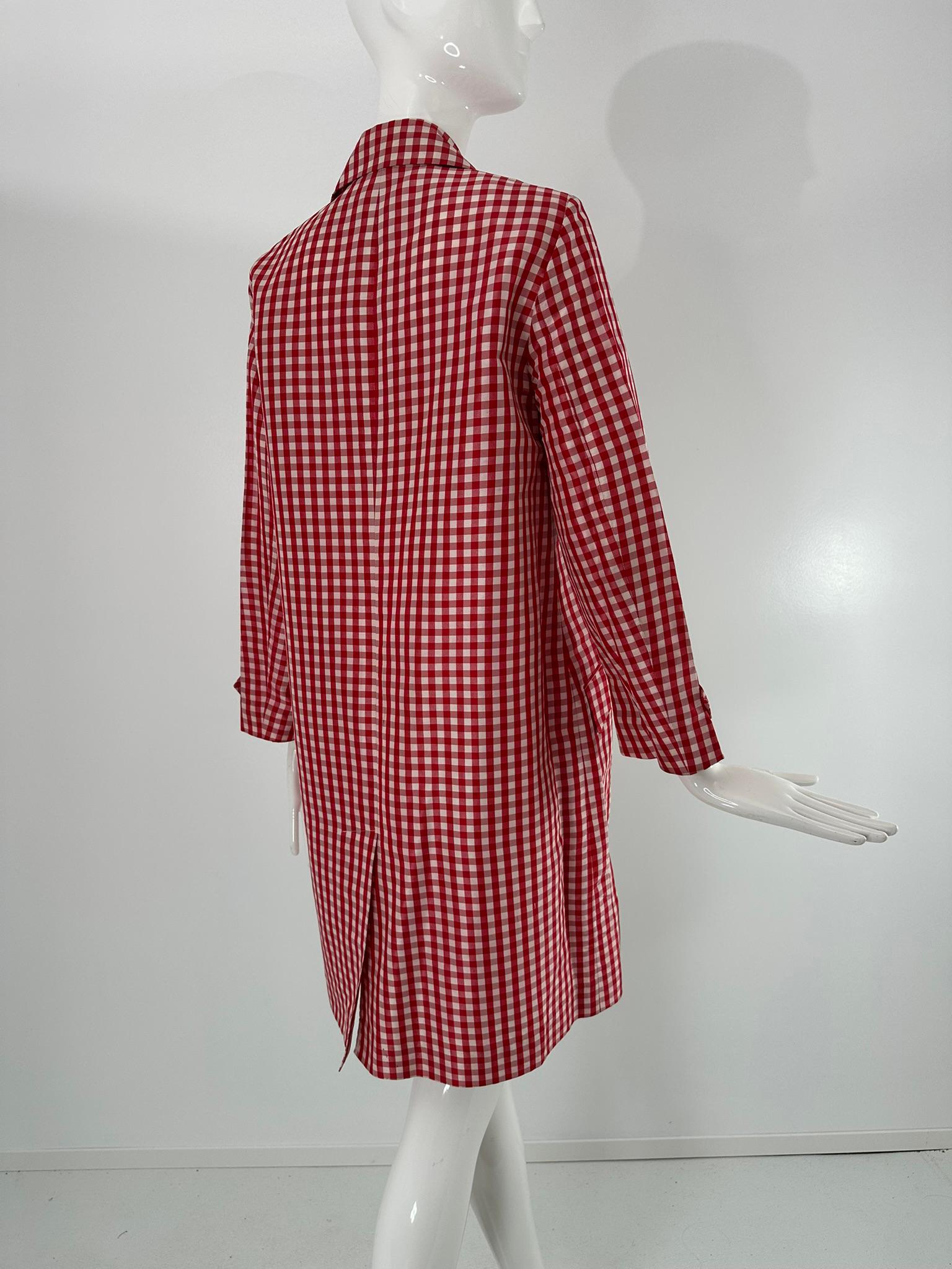 Donna Ralph Lauren Collection Red & White Woven Silk Check Unlined Coat 1990s Size 6 in vendita
