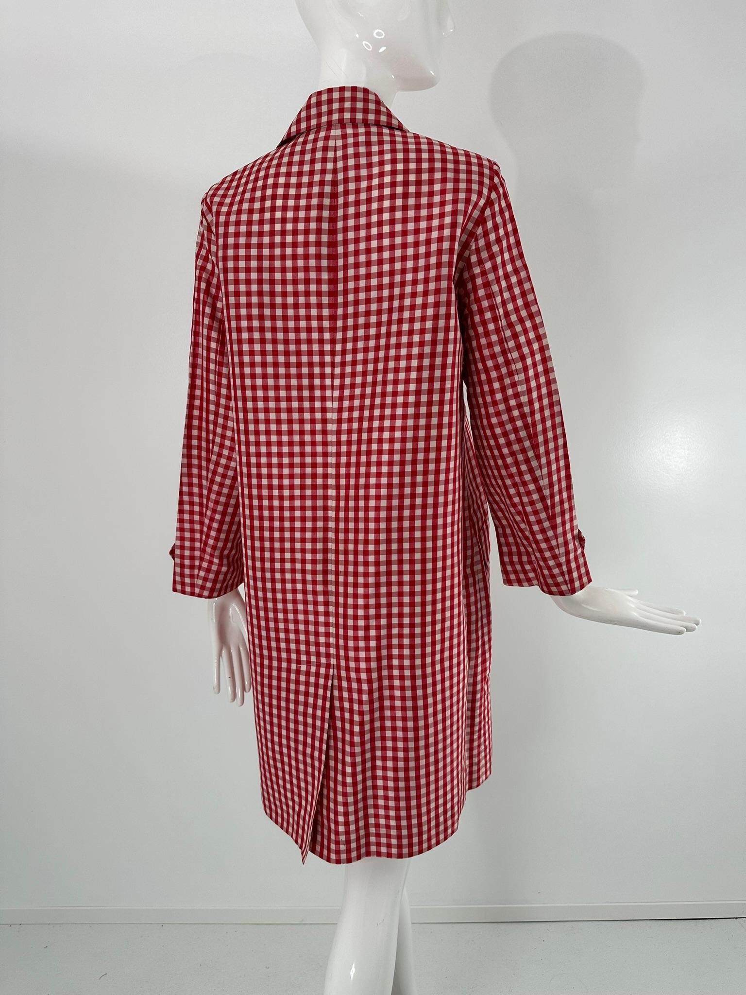 Ralph Lauren Collection Red & White Woven Silk Check Unlined Coat 1990s Size 6 in vendita 1