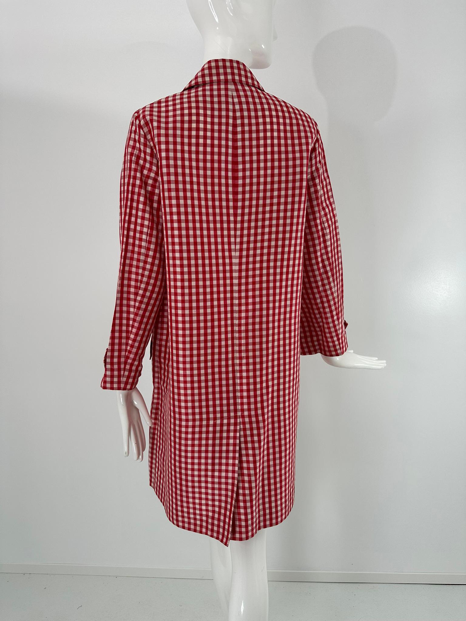 Ralph Lauren Collection Red & White Woven Silk Check Unlined Coat 1990s Size 6 in vendita 2