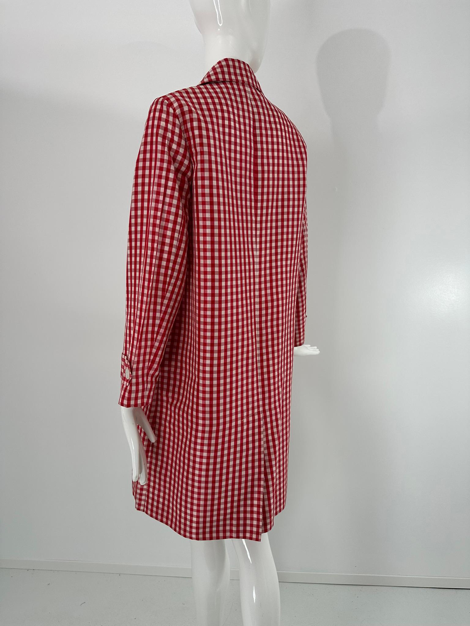 Ralph Lauren Collection Red & White Woven Silk Check Unlined Coat 1990s Size 6 in vendita 4