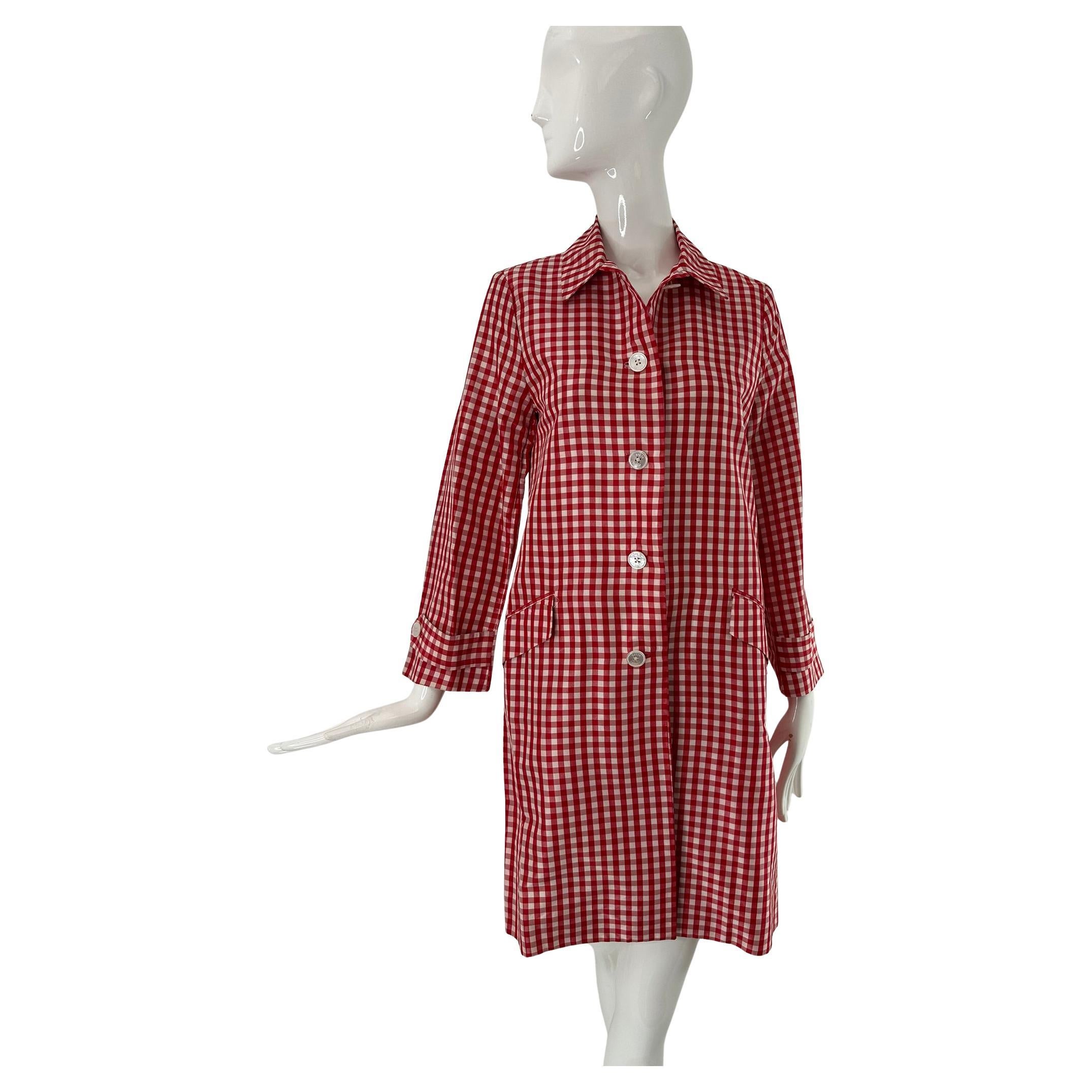 Ralph Lauren Collection Red 
White Woven Silk Check Unlined Coat 1990s Size 6 in vendita