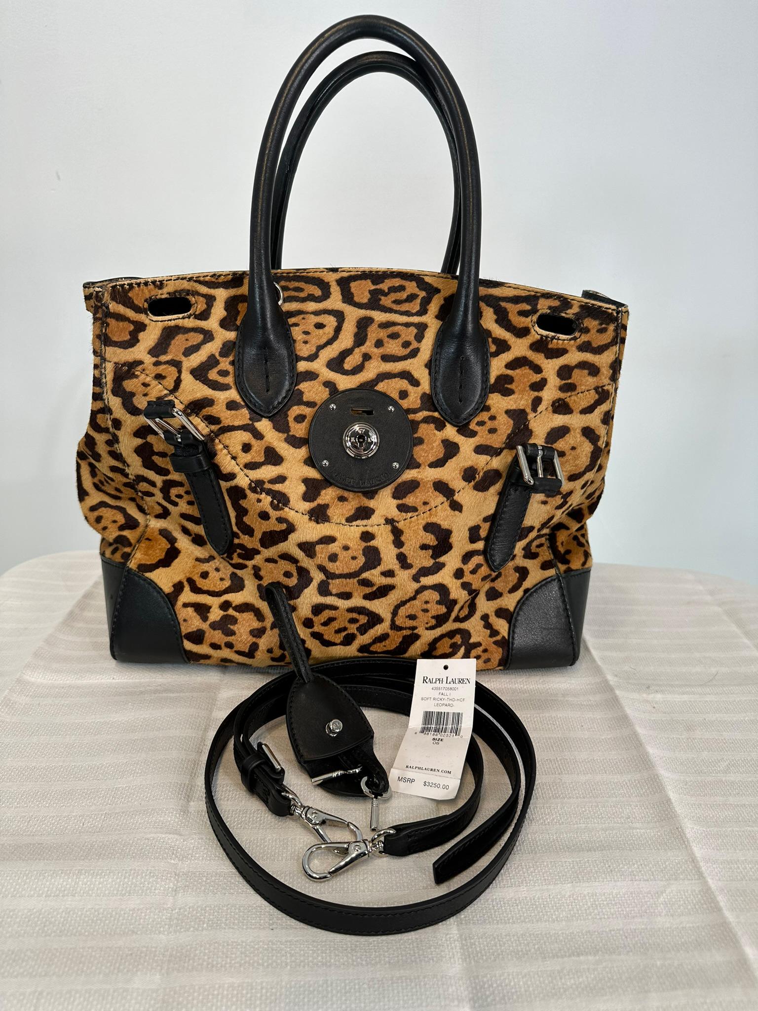 Ralph Lauren Collection Ricky 33 Leopard Stenciled Calf Hair Top-Handle Bag 10