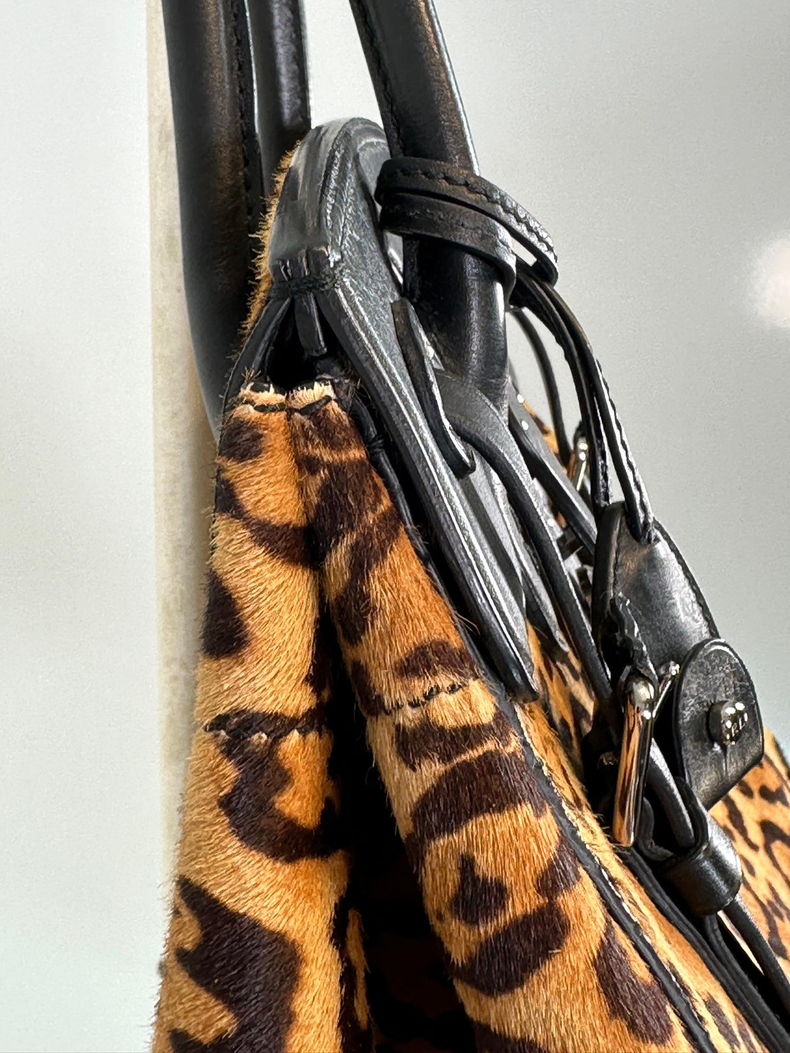 Ralph Lauren Collection Ricky 33 Leopard Stenciled Calf Hair Top-Handle Bag 14