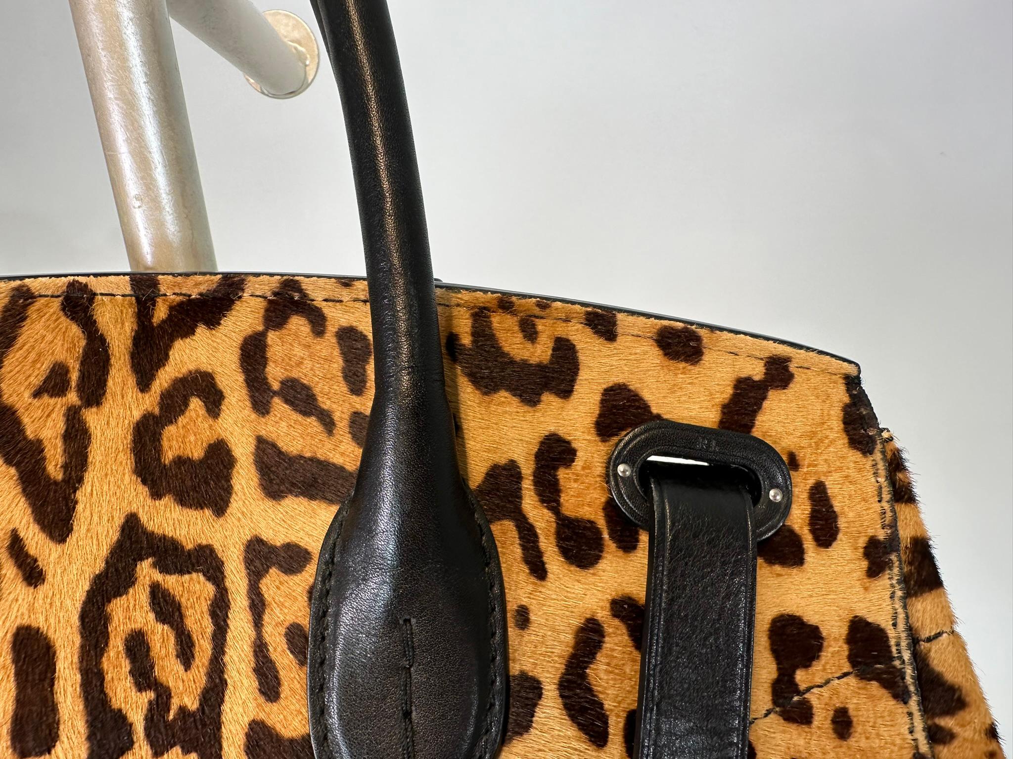 Black Ralph Lauren Collection Ricky 33 Leopard Stenciled Calf Hair Top-Handle Bag