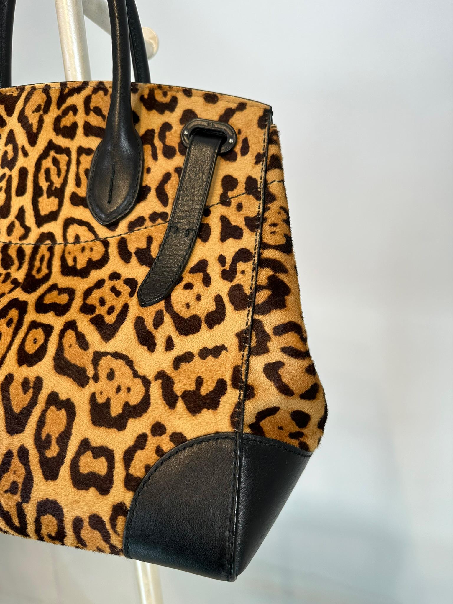Women's Ralph Lauren Collection Ricky 33 Leopard Stenciled Calf Hair Top-Handle Bag