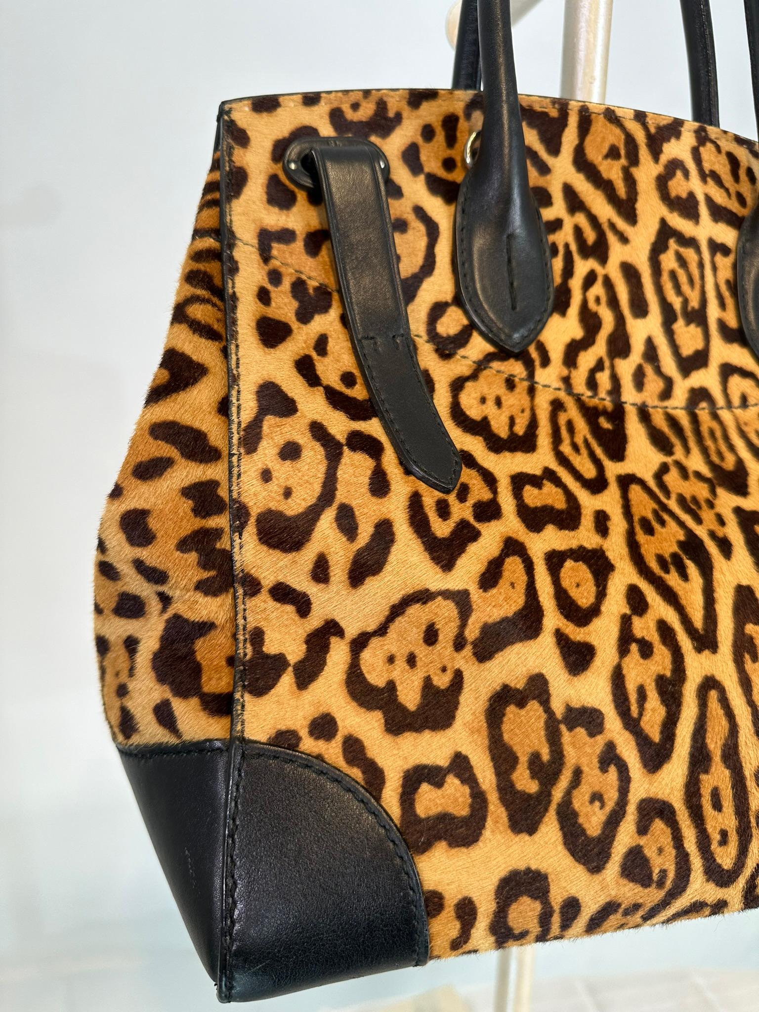 Ralph Lauren Collection Ricky 33 Leopard Stenciled Calf Hair Top-Handle Bag 1