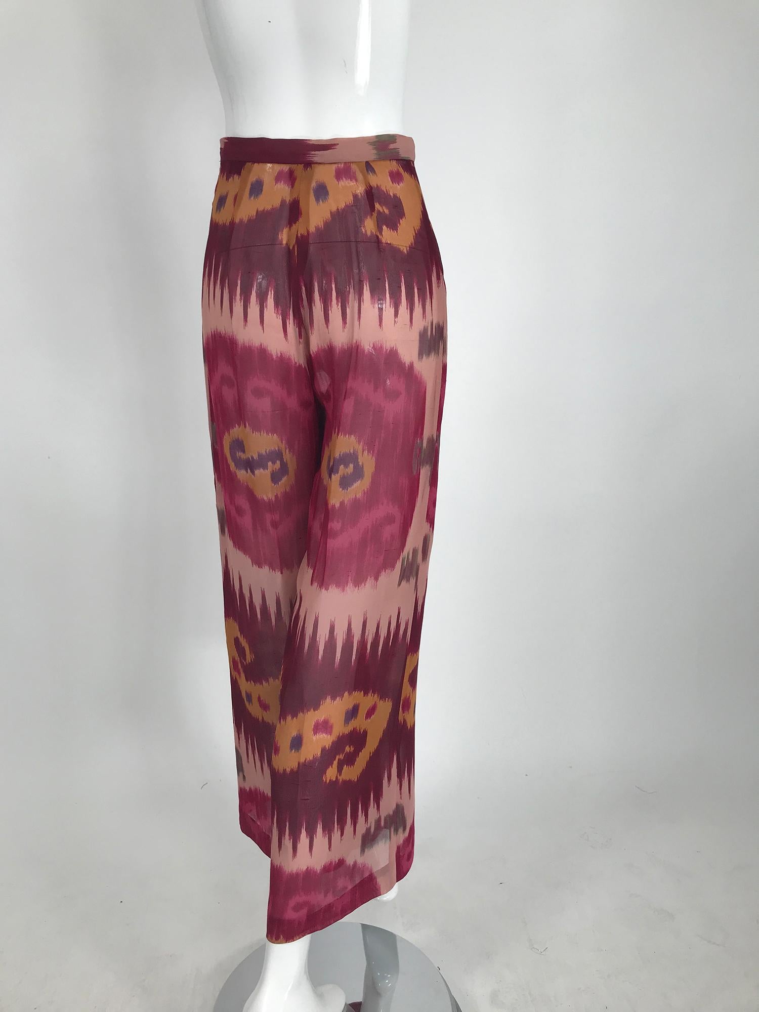 Ralph Lauren Collection - Pantalon à jambes larges en soie imprimée Ikat Excellent état - En vente à West Palm Beach, FL