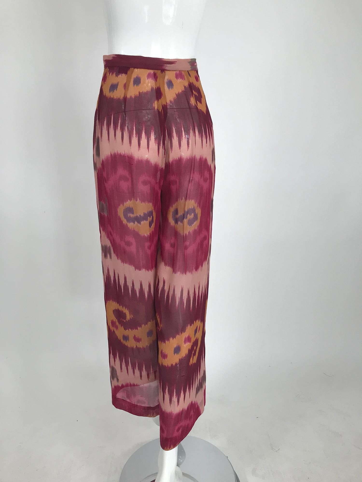 Ralph Lauren Collection - Pantalon à jambes larges en soie imprimée Ikat Pour femmes en vente